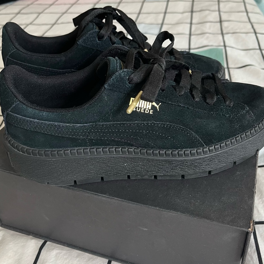 Puma Trace Platform Sneakers in Black Suede